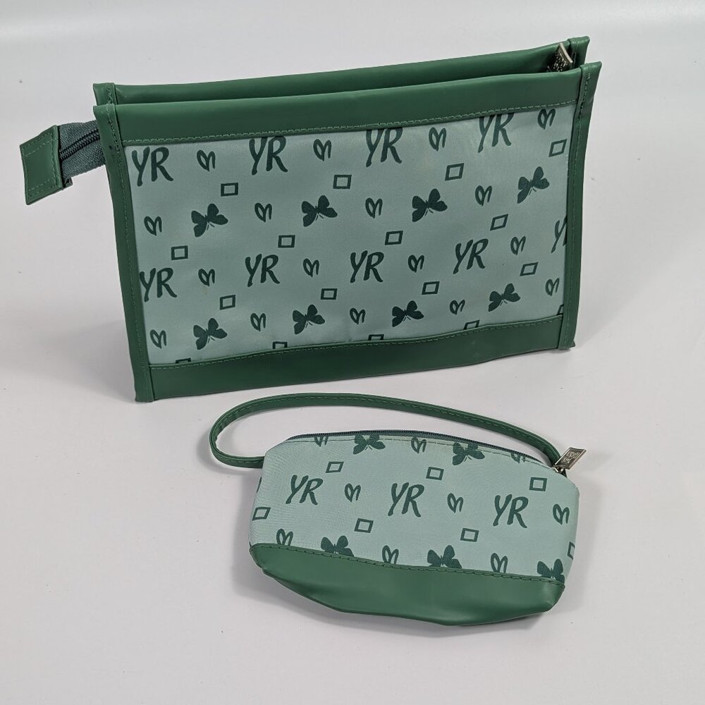 Yves Rocher Green Logo Makeup Bag & Zippered Wristlet